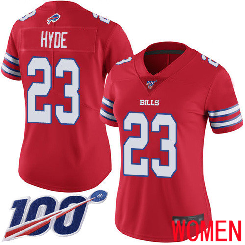Women Buffalo Bills #23 Micah Hyde Limited Red Rush Vapor Untouchable 100th Season NFL Jersey->women nfl jersey->Women Jersey